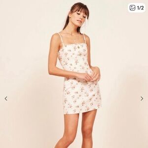 Reformation White Floral Linen Dress